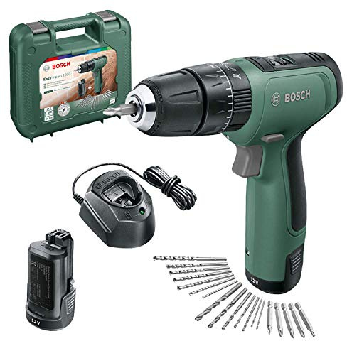 Bosch Home and Garden Akku Bohrschrauber EasyImpact 1200 (2x Akkus, 12 Volt System, 19tlg. Zubehör-Set, im Koffer) 06039D3102