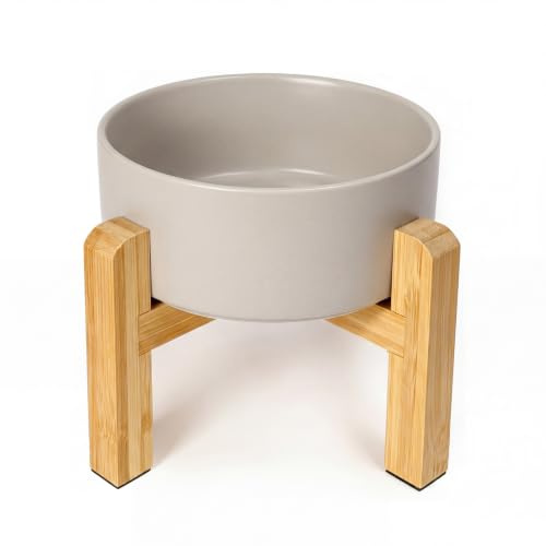 Gamelle surélevée en céramique avec Support Bambou - pour Chien - Gris