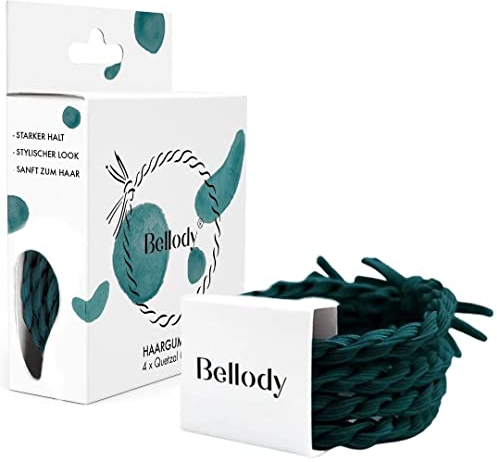 Bellody® Original Haargummis - Stylisch geflochtener Haargummi mit starkem Halt (4er Set - Quetzal Green) - Damen Haarschmuck in Dunkel Grün
