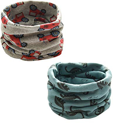 Enstab Sciarpa scaldacollo per bambini, in cotone, ad anello, per autunno e inverno, unisex, 2 pezzi, W22/L40