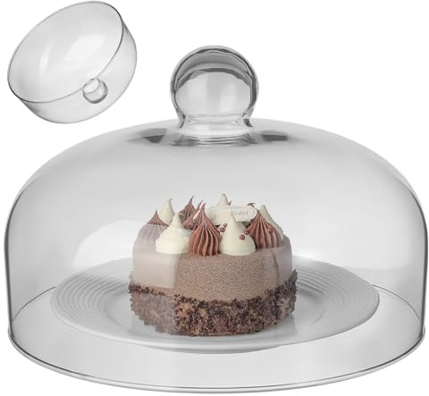 Housoutil Glass Cake Dome Cover, 10 Inch Clear Round Cake Cover, Glass Dessert Dome Lid for Kitchen, Birthday, Weddings, Party, Appetizer Dessert & Cheese Serving Platter