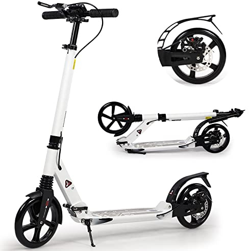 Tretroller für Kinder im Alter von 8–12 Jahren, 200 mm, große Räder, Roller für Erwachsene, Faltbarer Roller für Erwachsene, mit Tragegurt und Stoßdämpfung (weiß)