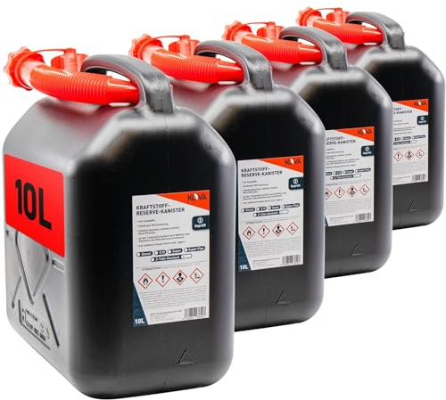 4x Benzinkanister 10L SCHWARZ Kunststoff Dieselkanister Reservekanister Kraftstoffkanister 10 L Liter Wasserkanister für Benzin Diesel Wasser AdBlue 10-Liter-Kanister & Außgießer 10 ltr Petrol Can