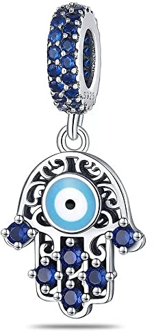 LNQOBU Ciondolo con Charm Argento Sterling 925 Fatima's Hand Dangle Charm Compatibile con Pandora e Europei Bracciale Collane da Donna（Fornito con una Perlina）