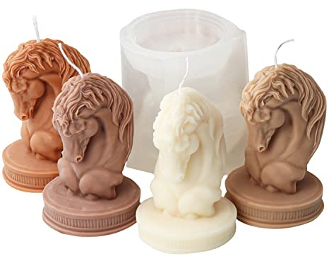 JS MOLD Moule à bougie en silicone 3D Tête de cheval Statue Moule à bougie DIY Moule en silicone Moules à bougies Moules à verser pour le bricolage, ornements de la maison