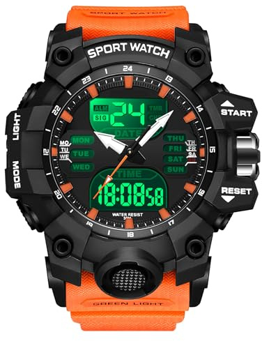findtime Men's Digital Watches for Men, Sport & Tactical, Large Face, 5ATM Waterproof, Stopwatch, Countdown, Alarm, LED Backlight, Shockproof, Men's Outdoor Military Watch