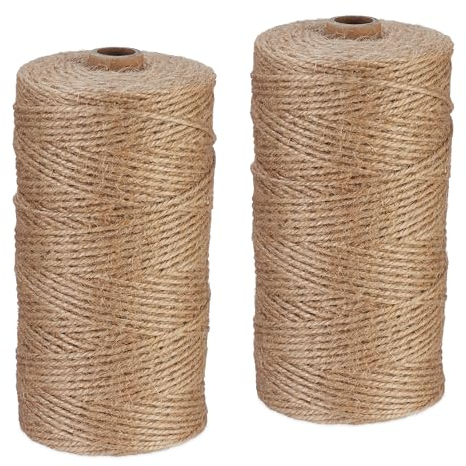 Relaxdays Cuerda de Yute de 2 mm, 2 Rollos de 250 m Cada uno, Biodegradable, Manualidades, Jardín, Embalaje, Natural