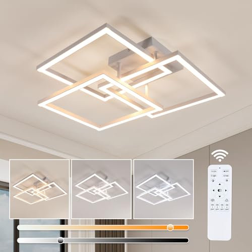 DELIPOP Plafoniera LED Soffitto Dimmerabile 62CM, 40W 4500LM Bianco Lampadario LED Soffitto Quadrata con Telecomando 3000K - 6500K, Lampadario Moderna per Soggiorno Camera da Letto Cucina