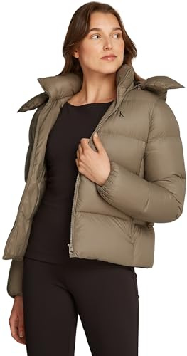 Calvin Klein Women’s Short Down Puffer Jacket with Hood, Beige (Brindle), XXS