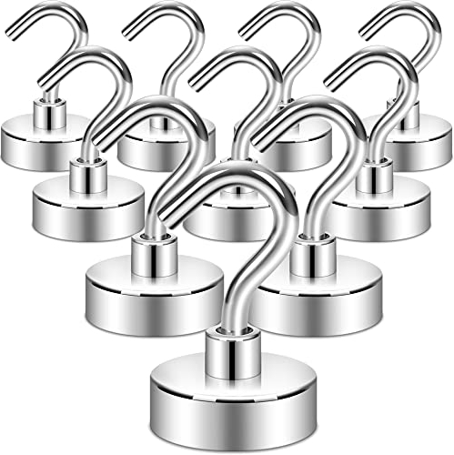 Neosmuk Ganchos magnéticos, imanes de tierra resistentes de 20 kg con gancho para refrigerador, gancho de crucero extra fuerte para colgar, colgador magnético para cabañas, parrilla (blanco plateado,