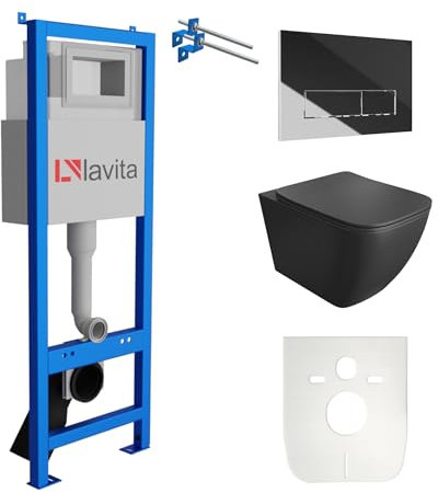 Lavita LAV 101 Élément mural pour WC 40 cm + évier mural suspendu sans bord + panneau de commande LAV 200.3.2 chromé | Kit complet | Réservoir de chasse encastré | WC complet