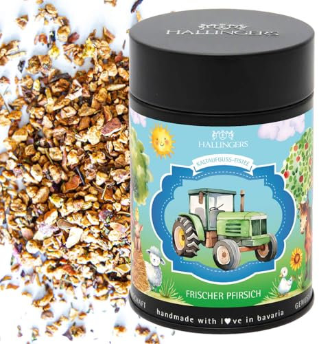 Hallingers Traktor Eistee - Loser Cold Brew Früchtetee Eistee für Jungen & Kinder kalt & warm aufgießbar Pfirsich (Dose) - Geschenkideen Weihnachten & Geschenke Adventskalender | Geburtstag Glückwunsc