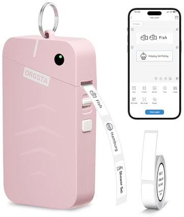 ORGSTA S001 Étiqueteuse Bluetooth Portable Imprimante d'Étiquettes Autocollantes 2000mAh Mini Étiquette pour Maison, Bureau, École, Cuisine personnalisées, Compatible iOS et Android