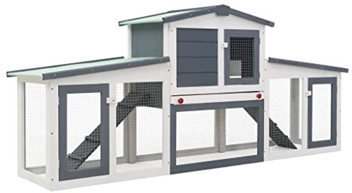 HOMIUSE Hasenstall Winterfest Kaninchenstall Draußen 204x45x85 cm Hhasenstall Winterfest XXL Grau und Weiß