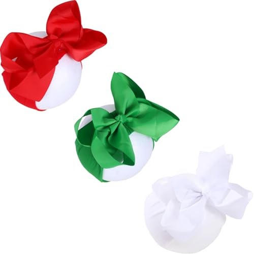Christmas 6 Inch Baby Girls Headband Bows, Soft Nylon Hairbands Cute Big Bow Super Elastic Headband for Baby Girls Newborn Infant Toddlers (Red Green White, One Size)