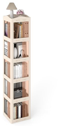 GIANTEX Bibliotheque Rotative à 360°, Étagère d'angle Tournante à 5 Niveaux avec Panneaux Translucides, Montage Facile, pour Petits Espaces, Bureau à Domicile, Chambre et Salon (Blanc,5 Niveaux)