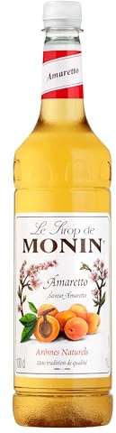 MONIN Premium Amaretto Syrup 1L for Coffee and Cocktails. Vegan-Friendly, Allergen-Free, 100% Natural Flavours and Colourings. Sugar Syrup