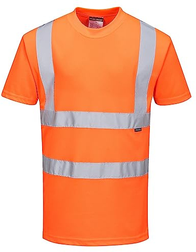 Portwest RT23 Mens Hi Vis T Shirt Short Sleeve Reflective Work Safety Tee Crew Neck EN ISO 20471 Class 2 Certified Rail Workwear RIS 3279 Tom, Orange, XXXL