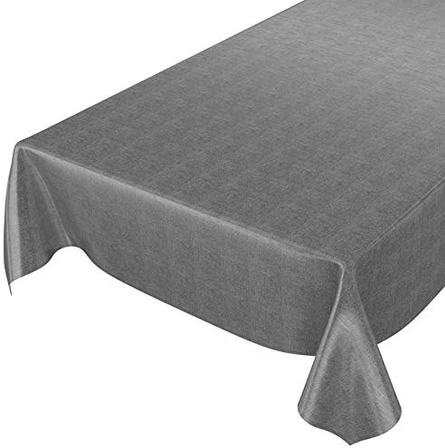 ANRO Wachstuchtischdecke Wachstuch Wachstischdecke Tischdecke Wachstuchdecke Anthrazit Leinenoptik 100x140cm eingefasst