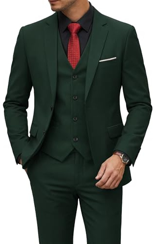 YND Conjunto de Traje de 3 Piezas para Hombre, Ajuste ceñido, 2 Botones, Chaqueta, Chaleco, Pantalones y Corbata, Verde Oscuro, XX-Large