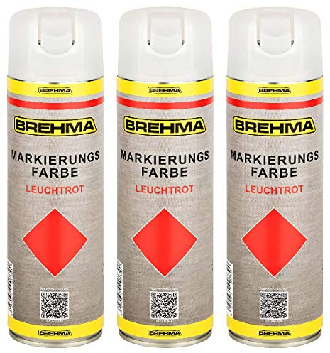 BREHMA 3x Markierungsspray Forstspray Markierungsfarbe leuchtrot 500 ml Acryl Aerosol
