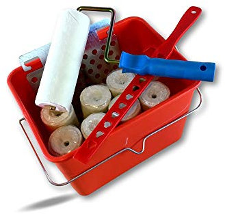 Ensemble à peindre complet | 9 rouleaux laqueurs velours alésage 8 mm | Monture courte | Seau 10 litres | Mélangeur plastique | Grille essorage acier galvanisé | Kibros SO108E