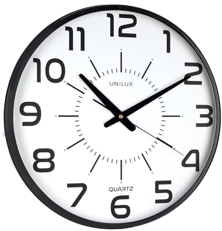 Unilux, Orologio da parete silenzioso pop 30,5 cm, colore nero