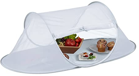 Relaxdays Cubierta Protectora Alimentos, Mosquitera Fruta, Tarta Plegable, 40x110x58cm, Campana Cubrecomida, Gris/Blanco, Poliéster