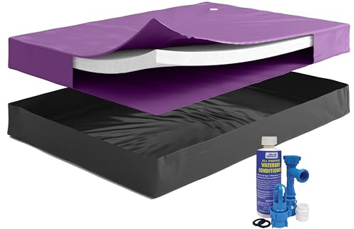 The Bedroom Store SEMI-WAVELESS 30%, King Size Waterbed Mattress Bundle, Includes Fill & Drain Kit, 8oz. Water Conditioner and Stand-Up Liner, Heavy Duty Vinyl