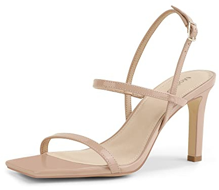 Modatope Womens Sandals Open Toe Strappy High Heel Sandals Nude Ankle Strap Sandals for Women Size 8