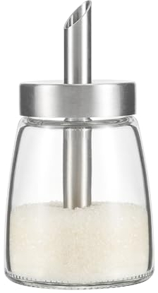 Vucchini Distributeur de Sucre 140ml, Couvercle Bec Verseur Non Tranchant, Sucrier Bouteille en Verre Facile à Verser, Récipient de Cuisine, Accessoires Décoratifs pour Comptoir, Café, Restaurant