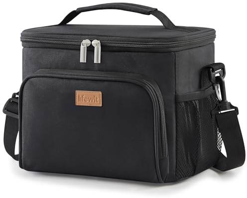 Lifewit Isolerad Lunchväska för Män, Återanvändbar Lunchbag för Kvinnor, Bärbar Kylväska Frys Mjuk Väska Läckagesäker med Justerbar Axelrem för Vuxna för Arbete/Picknick, Svart, 15L