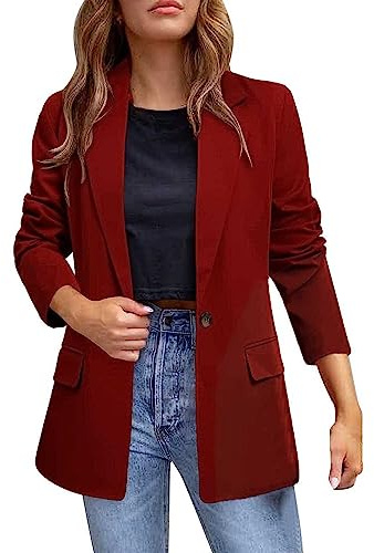 Blazer para mujer de color liso con solapa, blazer ligero de color liso, manga larga, blazer de negocios, oficina, blazer largo