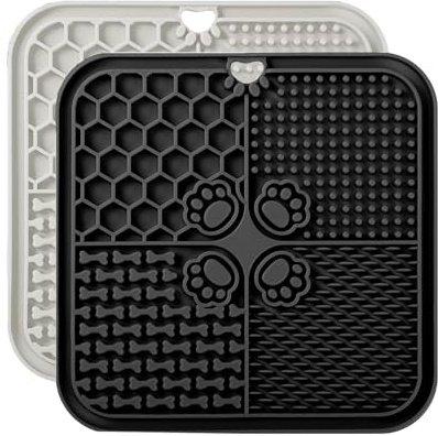 Dog Lick Mat,2Pack Dog Slow Feeder, Non-Slip Design Lick Mat for Dogs and Cats, Boredom and Anxiety Reducer,Suitable for Treats, Yogurt, Peanut Butter (Grey+Black)