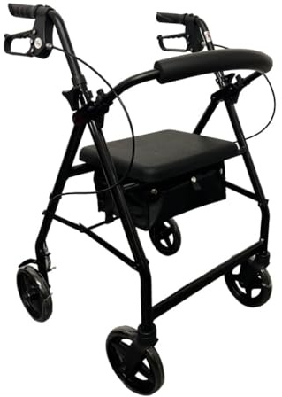 Force Lightweight Folding Aluminium Four Wheel Rollator with Padded Seat & Backrest Black