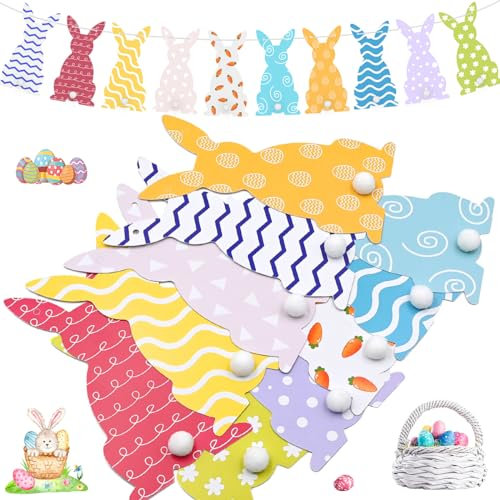 Ester Bunny Bunting,Topeedy 3 Meter Colour Paper Banner Printed With for Egg Hunting Easter Party Spring Themed Party Birthday Baby Shower Decoration-colorful