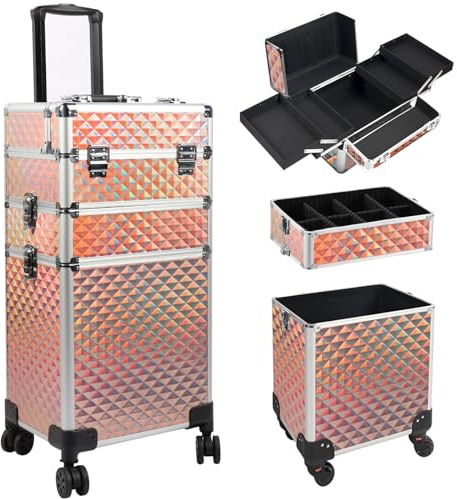 Kalolary Maletín de Cosméticos, Maleta Maquillaje Profesional 3 en 1 Caja Maquillaje Maletin de Cosméticos Portátil con Cerradura Organizador de Maquillaje para Artistas Esteticistas (Colorido)