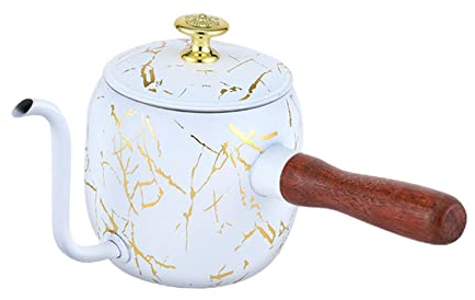 Duiaynke Hervidor de café con cuello de cisne, cafetera de acero inoxidable, tetera de té, boquilla de cuello de cisne, mango de madera (blanco)