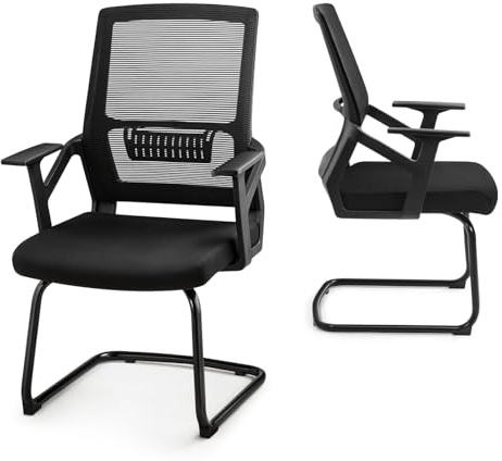 Warmiehomy Meeting Chairs Metal Base Office Guest Chairs with Backrest, Lumbar Support and Armrests, Mesh Conference Chairs Reception Chairs for Waiting Room Meeting Room, Black