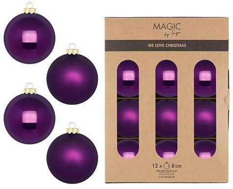 Weihnachtskugeln Glas 8cm 12 Stück - matt & glänzend - Christbaumkugeln Weihnachtsbaumkugeln für Weihnachten - Christbaumschmuck & Weihnachtsbaumschmuck - Purple Symphony