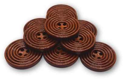 (Pack of 12) Round 25mm Wooden Buttons - Round Grooved - Brown/Reddish Brown Colour / 4 Holes