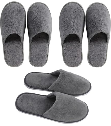 BFSYRR Hotel Slippers,Spa Slippers,3 Pairs Grey Non Slip Reusable Travel Loafer Women for Party Guests Family Hotels