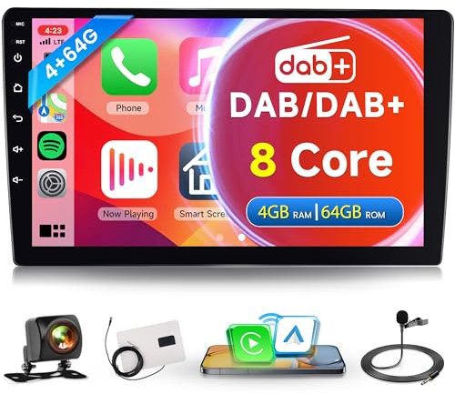 4G+64G 8 Core DAB+/DAB Android Autoradio 2 Din con Wireless Carplay Android Auto GPS Navi WiFi 9 Pollici Touchscreen Autoradio con Mirror Link Bluetooth FM/RDS Radio DSP/USB/SWC Telecamera Posteriore