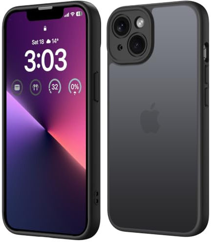 ORDA für iPhone 13 Hülle 6,1 Zoll, Vollständiger Kameraschutz Stoßfest Kratzfest Transluzente Rückseite Schutzhülle, Anti-Fingerabdruck Matt Handyhülle für iPhone 13, Schwarz