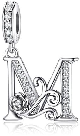 HappyStar 925 Sterling Silver Letter Charms Rose Alphabet Initial Charms Beads Dangle Pendants Compatible Pandora Charms Bracelets Jewelry Gifts for Women
