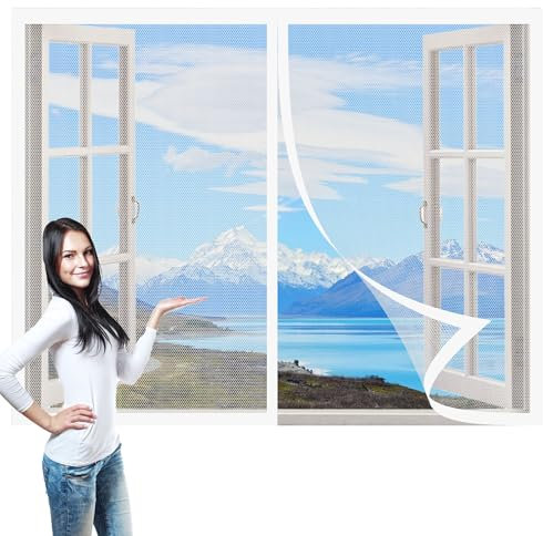 Rideau Magnétique Anti-Insectes 230 x 206 cm Moustiquaire Porte Magnétique Kit D'Installation pour Les Types de Fenêtres, Blanc
