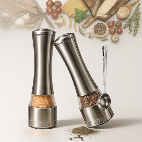 Piggyma Manual Salt Pepper Grinder Set, Adjustable Coarseness Refillable Spice Mill, Stainless Steel Herb Grinder for for Cooking - New Kitchen Gadgets