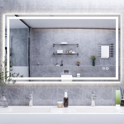 HySail Specchio Bagno con Luce LED, Specchio in Argento HD 5 mm, 3 Temperature di Colore e Luminosità Regolabile, Specchio LED da Parete con Interruttore Touch, Anti-Appannamento