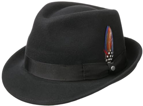 Stetson Trilby de Fieltro Elkader Mujer/Hombre - Sombrero Hombre Fedora con Banda Grosgrain Verano/Invierno Primavera Verano Otoño Invierno - XL (60-61 cm) Negro