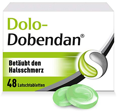 Dolo-Dobendan Zuckerfrei Lutschtabletten - Betäuben den Halsschmerz bei starken Halsschmerzen & Schluckbeschwerden - 1 x 48 Tabletten